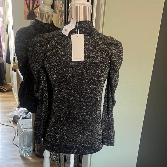 🛑 1 hour sale. Joie, XS, Black and Gold Glitter Puff Sleeve Sweater. NWT. - Picture 4 of 11